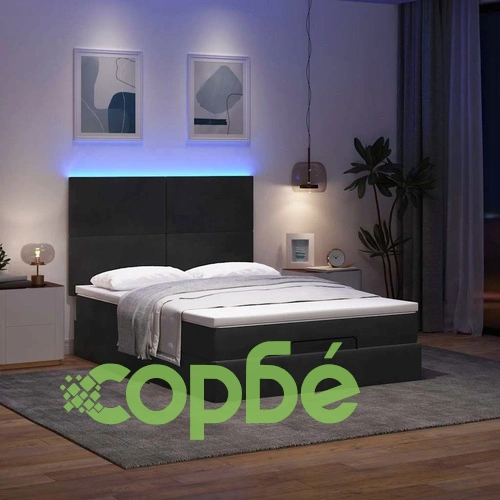 Луксозно Османско Легло с Матраци и LED Осветление, Черно Кадифе, 140x200 см ➤ топ цена ➤ sorbe.bg