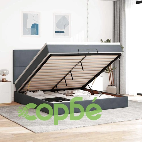 Луксозно кадифено легло тип Османска с LED осветление, 2 матрака и топер, тъмносиво, 200x200 см ➤ топ цена ➤ sorbe.bg