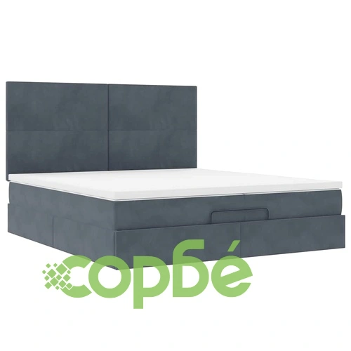 Луксозно кадифено легло тип Османска с LED осветление, 2 матрака и топер, тъмносиво, 200x200 см ➤ топ цена ➤ sorbe.bg