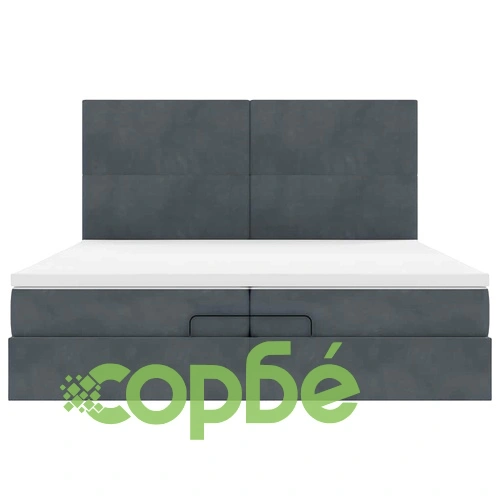 Луксозно кадифено легло тип Османска с LED осветление, 2 матрака и топер, тъмносиво, 200x200 см ➤ топ цена ➤ sorbe.bg