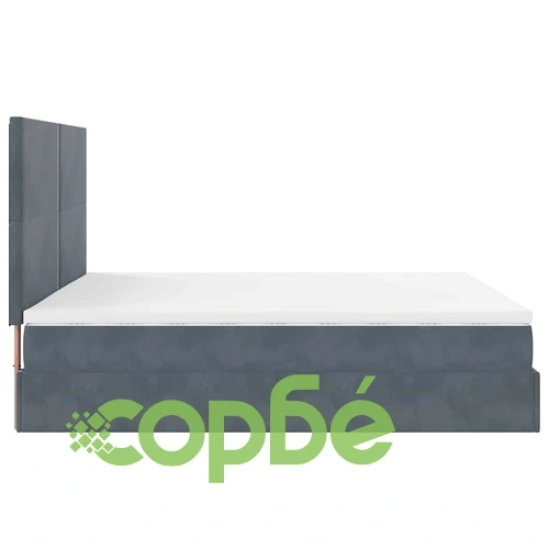 Луксозно кадифено легло тип Османска с LED осветление, 2 матрака и топер, тъмносиво, 200x200 см ➤ топ цена ➤ sorbe.bg