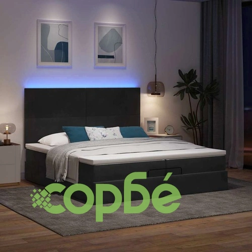 Луксозно Османско Легло с Матраци и LED Осветление, 200x200 см, Черно Кадифе ➤ топ цена ➤ sorbe.bg
