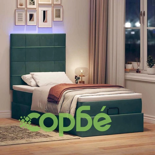 Османско легло с матраци и LED осветление, 80x200 см, тъмнозелено кадифе ➤ топ цена ➤ sorbe.bg