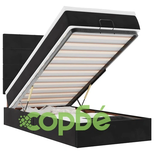 Луксозно османско легло с матрак и LED осветление, 90x190 см, черно кадифе ➤ топ цена ➤ sorbe.bg