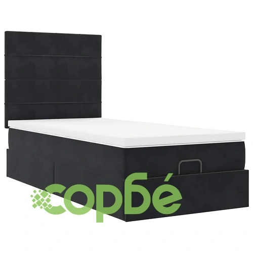 Луксозно османско легло с матрак и LED осветление, 90x190 см, черно кадифе ➤ топ цена ➤ sorbe.bg