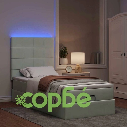 Османско легло с матрак и LED осветление, 100x200 см, светлосиво кадифе ➤ топ цена ➤ sorbe.bg