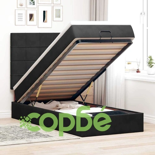 Кадифено османско легло с матрак и LED осветление, черно, 100x200 см ➤ топ цена ➤ sorbe.bg