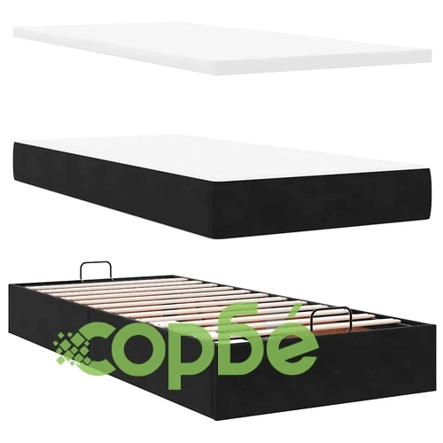 Кадифено османско легло с матрак и LED осветление, черно, 100x200 см ➤ топ цена ➤ sorbe.bg