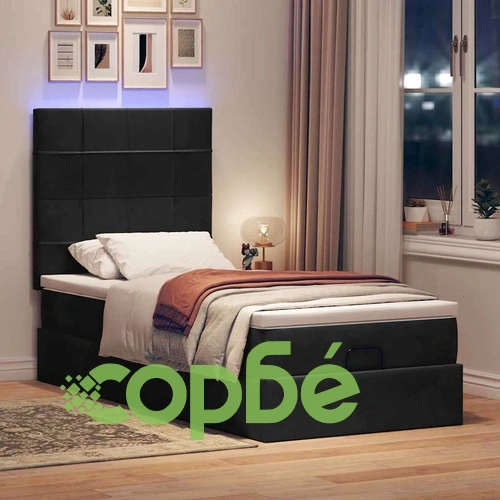 Кадифено османско легло с матрак и LED осветление, черно, 100x200 см ➤ топ цена ➤ sorbe.bg