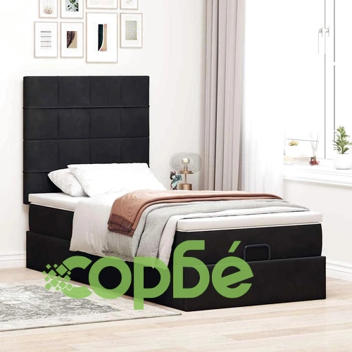 Кадифено османско легло с матрак и LED осветление, черно, 100x200 см ➤ топ цена ➤ sorbe.bg