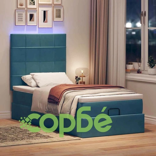 Османска легло с матрак и LED осветление, 100x200 см, тъмносиньо кадифе ➤ топ цена ➤ sorbe.bg