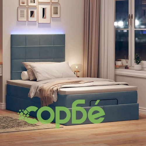 Османска легло с матрак и LED осветление, 120x200 см, тъмносиво кадифе ➤ топ цена ➤ sorbe.bg
