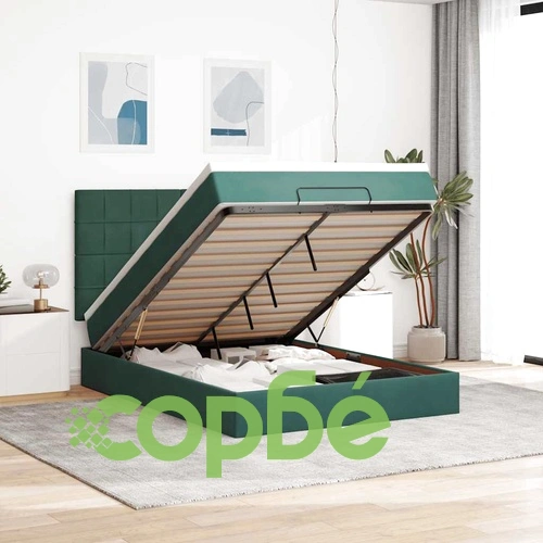 Луксозно османско легло с матраци и LED осветление, тъмнозелено кадифе, 140x190 см ➤ топ цена ➤ sorbe.bg