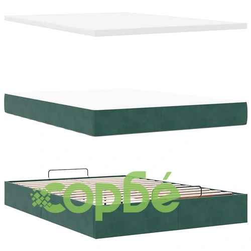 Луксозно османско легло с матраци и LED осветление, тъмнозелено кадифе, 140x190 см ➤ топ цена ➤ sorbe.bg