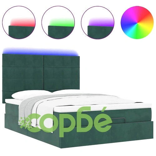 Луксозно османско легло с матраци и LED осветление, тъмнозелено кадифе, 140x190 см ➤ топ цена ➤ sorbe.bg