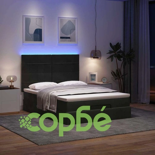 Луксозно Османско Легло с Джобни Матраци и LED Осветление, Черно Кадифе, 140x200 см ➤ топ цена ➤ sorbe.bg