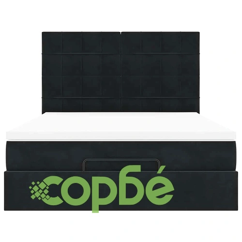 Луксозно Османско Легло с Джобни Матраци и LED Осветление, Черно Кадифе, 140x200 см ➤ топ цена ➤ sorbe.bg