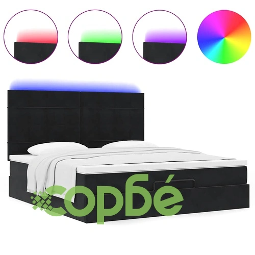 Луксозно Османско Легло от Черно Кадифе с Матрак, Топ Матрак и LED Осветление, 180x200 см ➤ топ цена ➤ sorbe.bg