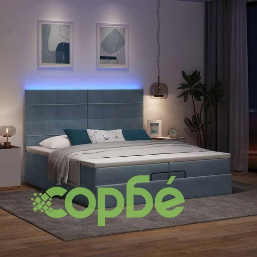 Луксозно османско легло с 2 матрака и LED осветление, тъмносиво, 200x200 см, кадифе ➤ топ цена ➤ sorbe.bg