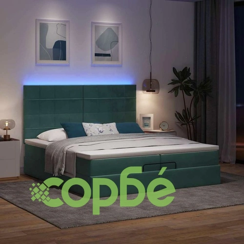 Османско легло с матраци и LED осветление, тъмнозелено, 200x200 см, кадифе ➤ топ цена ➤ sorbe.bg