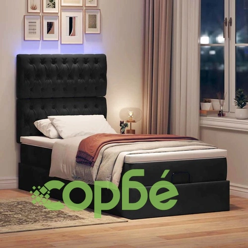 Османско легло с матраци и LED осветление, 80x200 см, черно кадифе ➤ топ цена ➤ sorbe.bg