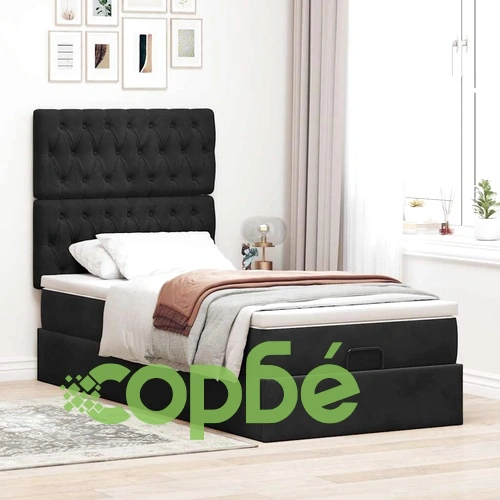 Османско легло с матраци и LED осветление, 80x200 см, черно кадифе ➤ топ цена ➤ sorbe.bg
