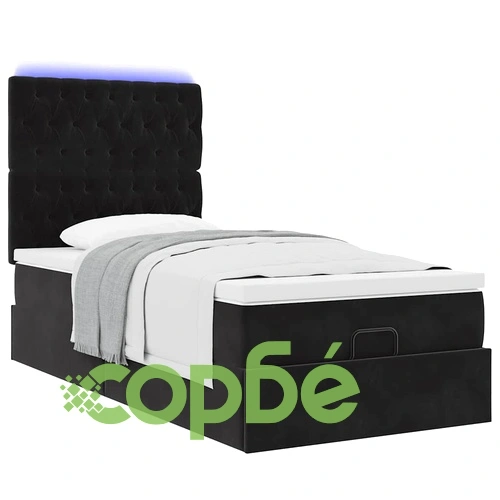 Османско легло с матраци и LED осветление, 80x200 см, черно кадифе ➤ топ цена ➤ sorbe.bg