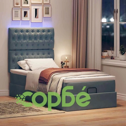 Османско легло с матраци и LED осветление, 90x190 см, тъмносиво кадифе ➤ топ цена ➤ sorbe.bg