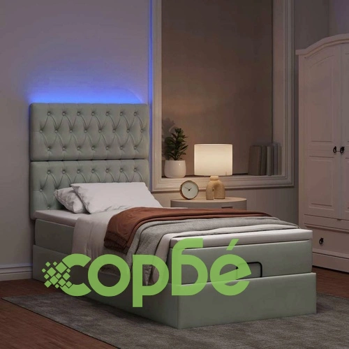 Османско легло с матрак, топ матрак и LED осветление, 90x200 см, светлосиво кадифе ➤ топ цена ➤ sorbe.bg