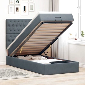 Османска Легло с Матраци и LED Осветление, 90x200 см, Тъмносиво Кадифе