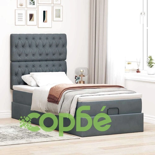 Османска Легло с Матраци и LED Осветление, 90x200 см, Тъмносиво Кадифе ➤ топ цена ➤ sorbe.bg