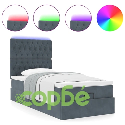 Османска Легло с Матраци и LED Осветление, 90x200 см, Тъмносиво Кадифе ➤ топ цена ➤ sorbe.bg