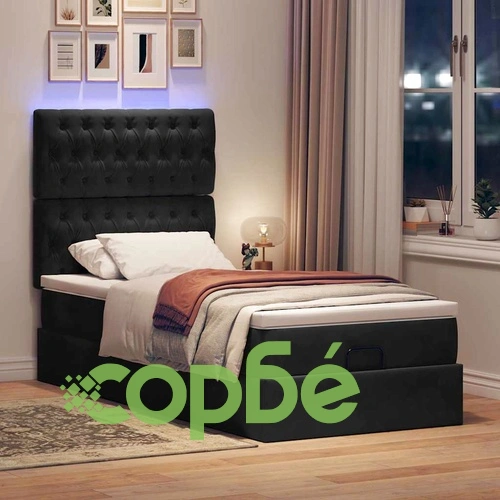Османска легло с матраци и LED, черно, 90x200 см, кадифе ➤ топ цена ➤ sorbe.bg