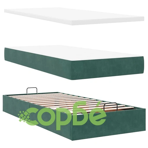 Османска легло с матрак и LED осветление, 100x200 см, тъмнозелено кадифе ➤ топ цена ➤ sorbe.bg