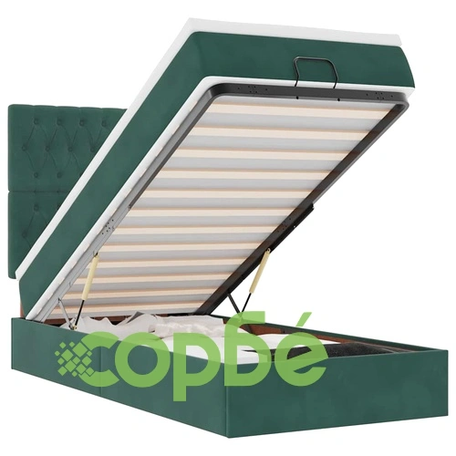 Османска легло с матрак и LED осветление, 100x200 см, тъмнозелено кадифе ➤ топ цена ➤ sorbe.bg