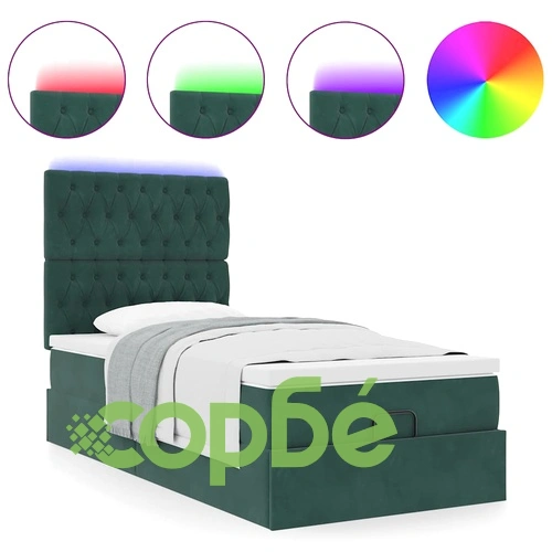 Османска легло с матрак и LED осветление, 100x200 см, тъмнозелено кадифе ➤ топ цена ➤ sorbe.bg