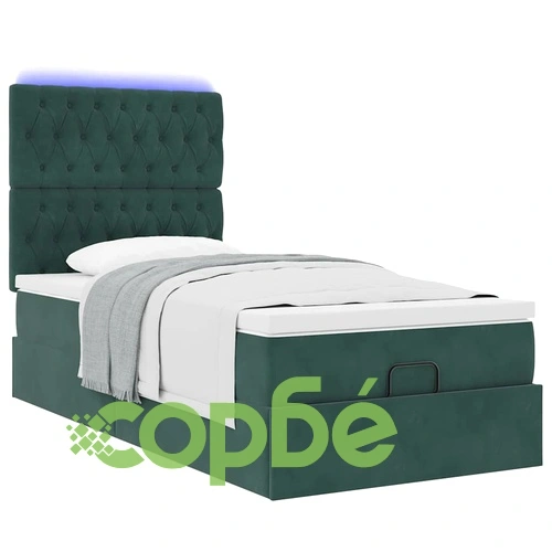 Османска легло с матрак и LED осветление, 100x200 см, тъмнозелено кадифе ➤ топ цена ➤ sorbe.bg