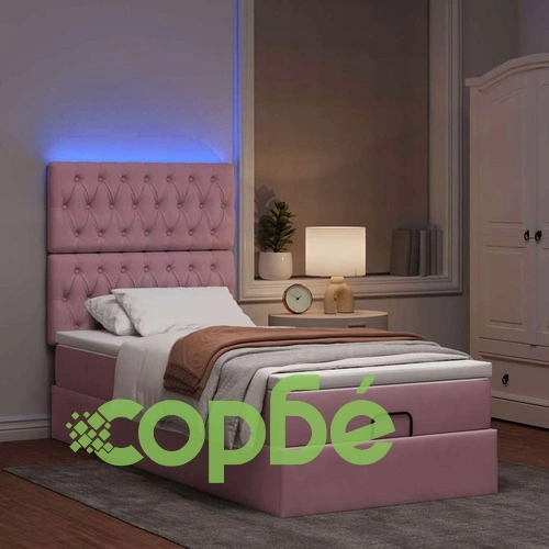 Османско легло с матраци и LED осветление, 100x200 см, розово кадифе ➤ топ цена ➤ sorbe.bg