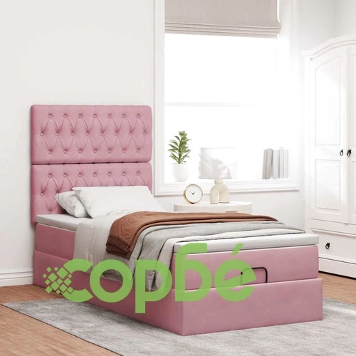 Османско легло с матраци и LED осветление, 100x200 см, розово кадифе ➤ топ цена ➤ sorbe.bg