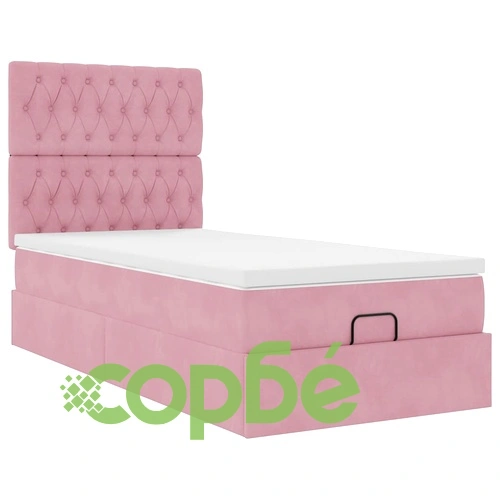 Османско легло с матраци и LED осветление, 100x200 см, розово кадифе ➤ топ цена ➤ sorbe.bg