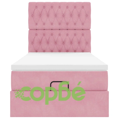 Османско легло с матраци и LED осветление, 100x200 см, розово кадифе ➤ топ цена ➤ sorbe.bg