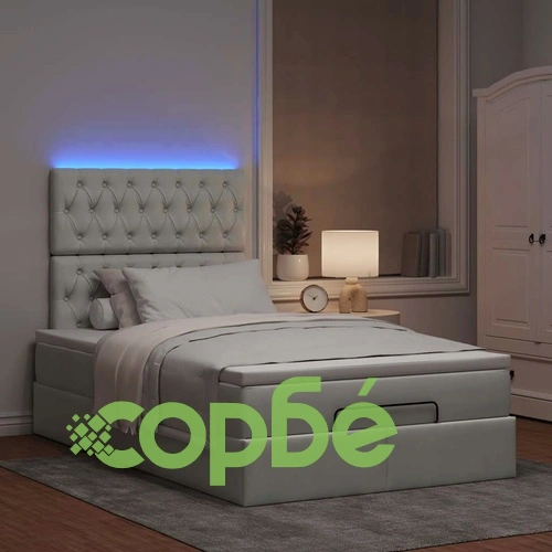 Османско легло с матраци и LED осветление, 120x190 см, светлосиво кадифе ➤ топ цена ➤ sorbe.bg