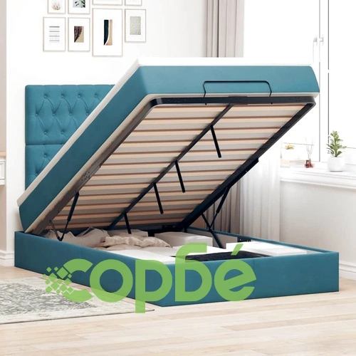 Османска легло с матрак, топ матрак и LED осветление, 120x190 см, тъмносиньо кадифе ➤ топ цена ➤ sorbe.bg