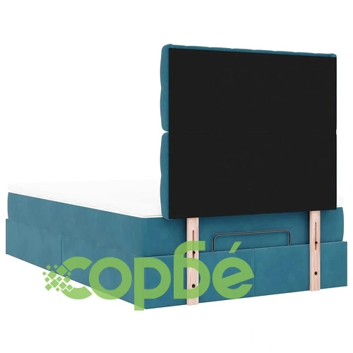 Османска легло с матрак, топ матрак и LED осветление, 120x190 см, тъмносиньо кадифе ➤ топ цена ➤ sorbe.bg