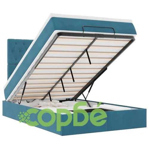 Османска легло с матрак, топ матрак и LED осветление, 120x190 см, тъмносиньо кадифе ➤ топ цена ➤ sorbe.bg