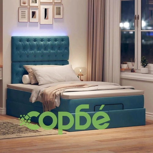 Османска легло с матрак, топ матрак и LED осветление, 120x190 см, тъмносиньо кадифе ➤ топ цена ➤ sorbe.bg