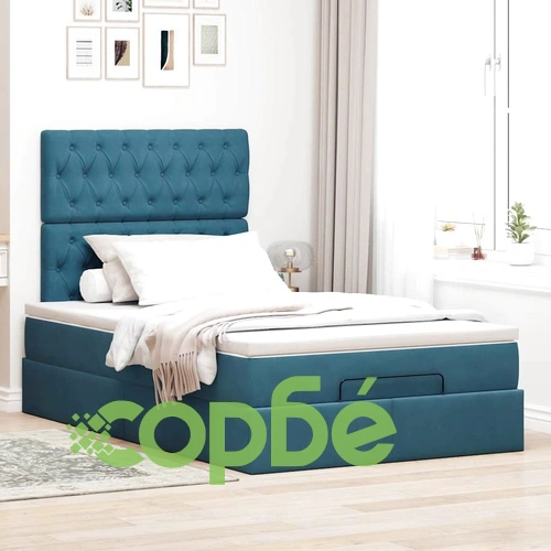 Османска легло с матрак, топ матрак и LED осветление, 120x190 см, тъмносиньо кадифе ➤ топ цена ➤ sorbe.bg