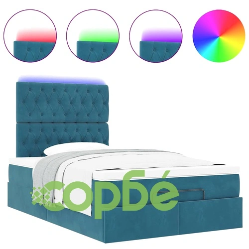 Османска легло с матрак, топ матрак и LED осветление, 120x190 см, тъмносиньо кадифе ➤ топ цена ➤ sorbe.bg