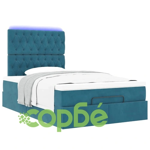 Османска легло с матрак, топ матрак и LED осветление, 120x190 см, тъмносиньо кадифе ➤ топ цена ➤ sorbe.bg