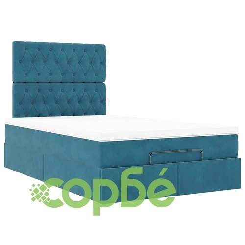 Османска легло с матрак, топ матрак и LED осветление, 120x190 см, тъмносиньо кадифе ➤ топ цена ➤ sorbe.bg